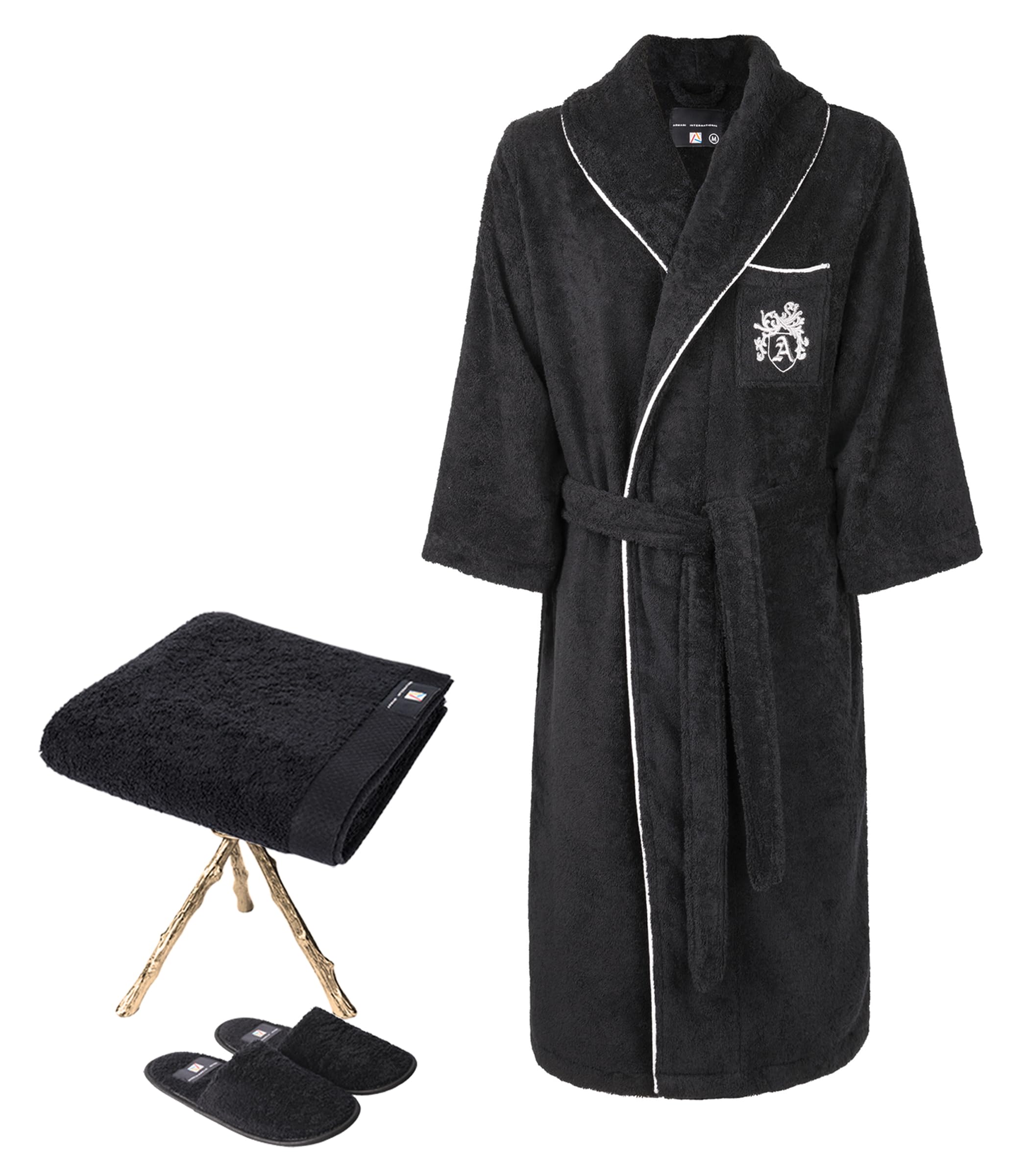 Luxury Egyptian Cotton Bathrobe Set with Slippers & Hand Towel - Silver Embroidered, European Crafted | Spa, Hotel, Home Relaxation Gift for Women & Men