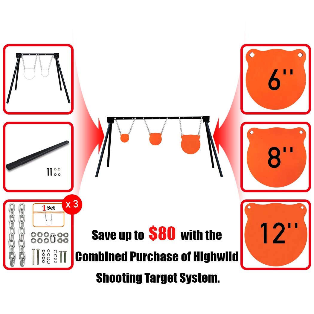 Highwild AR500 Steel Target Stand - Complete Shooting Target System Kit with 3 Targets for Outdoor Range Practice & Tactical Training