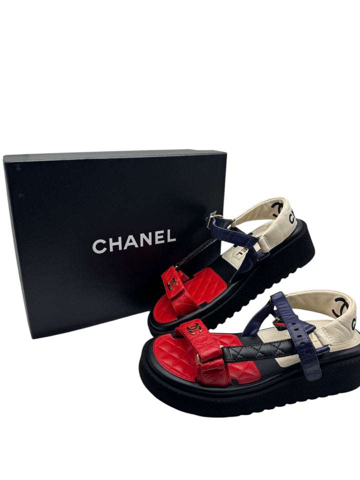 Chanel Women's Lambskin Logo Platform Shoes Size 37.5 (US 7.5) - Luxury High Heels for Parties, Weddings & Special Occasions