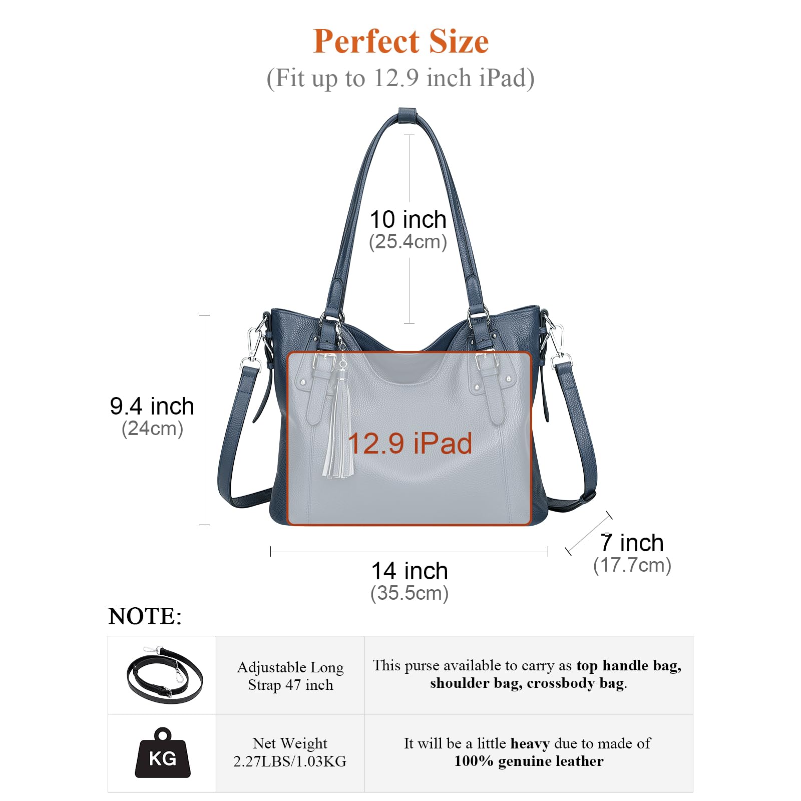 Genuine Leather Women's Shoulder Bag Tote Crossbody Purse - Soft & Stylish Handbag for Work, Travel & Everyday Use