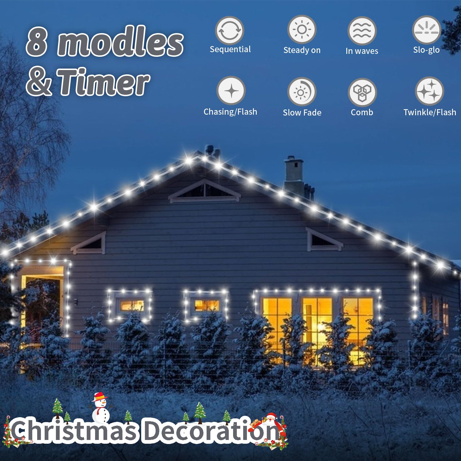 2 Pack 120LED Battery Operated Rope Lights - Waterproof Fairy String Lights with 8 Modes & Timer for Indoor Outdoor Christmas Decor, Bedroom, Tree, Patio (Cool White) - Perfect for Holiday Lighting, Party Decorations, and Garden Accents