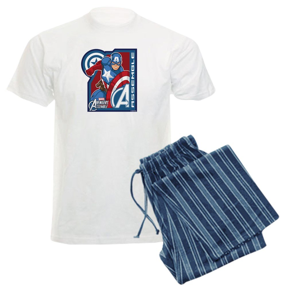 Captain America Assemble Men's Lightweight Pajama Set - Superhero Sleepwear for Marvel Fans | Comfortable & Breathable for Lounge & Nightwear