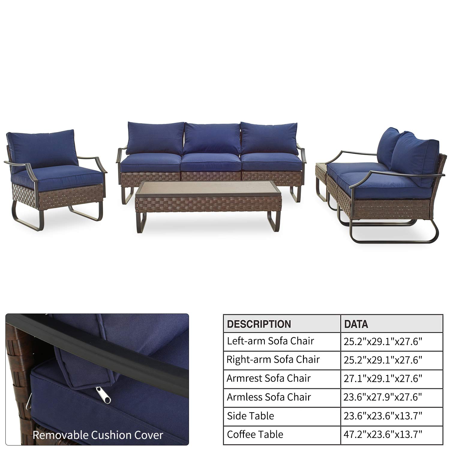 **PatioFestival 8-Piece Outdoor Furniture Set with Thick 8.66