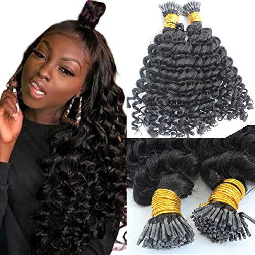 Brazilian Remy Human Hair Extensions 100g - Loose Deep Curly Micro Link I-Tip 1g/Strand Pre-Bonded Nano Hair (26 Inch, Color 1#) for Natural Volume & Styling | Perfect for Weddings, Parties & Daily Wear