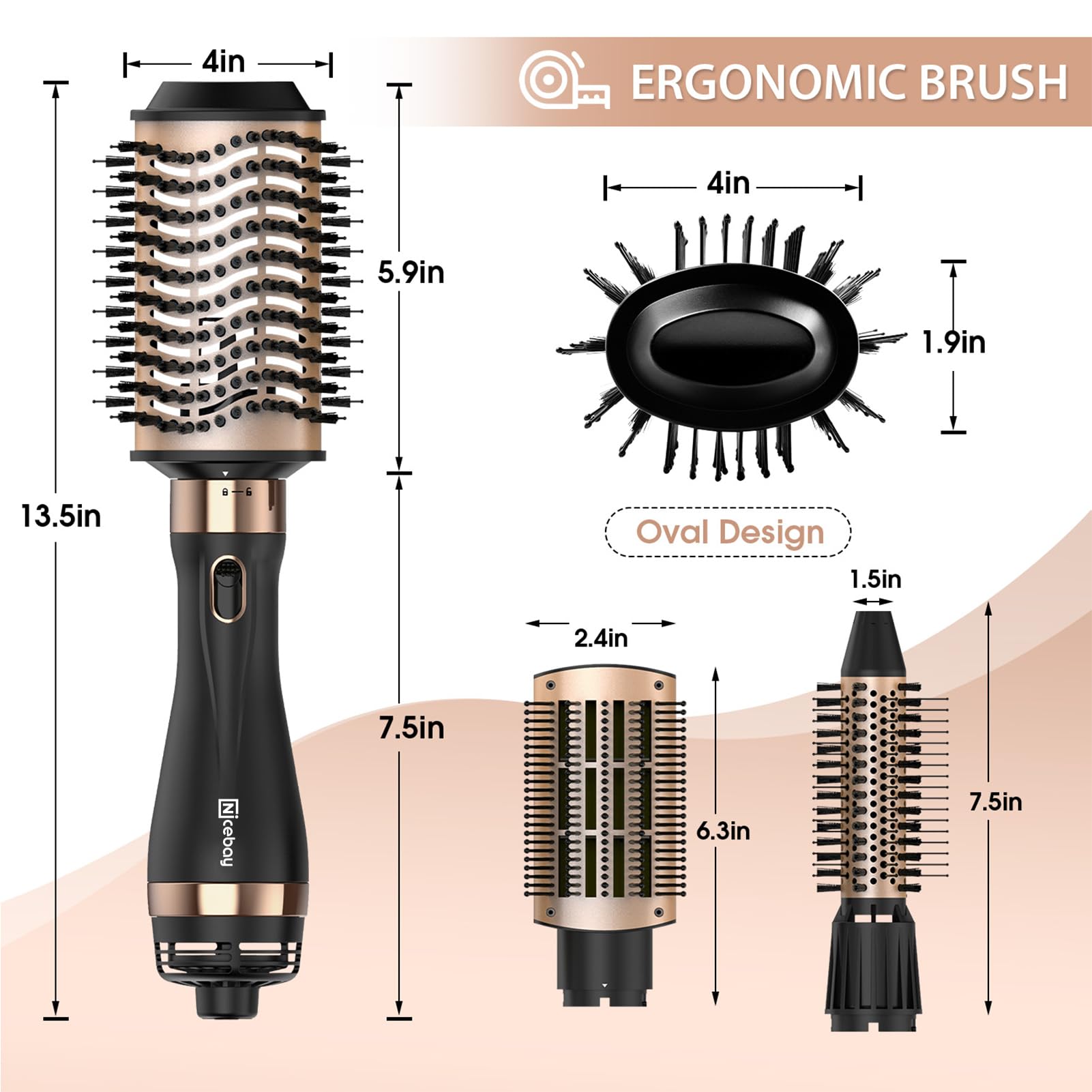 Nicebay Hair Dryer Brush - 3-in-1 Styling Tool for Straightening, Drying & Curling | Salon Results at Home