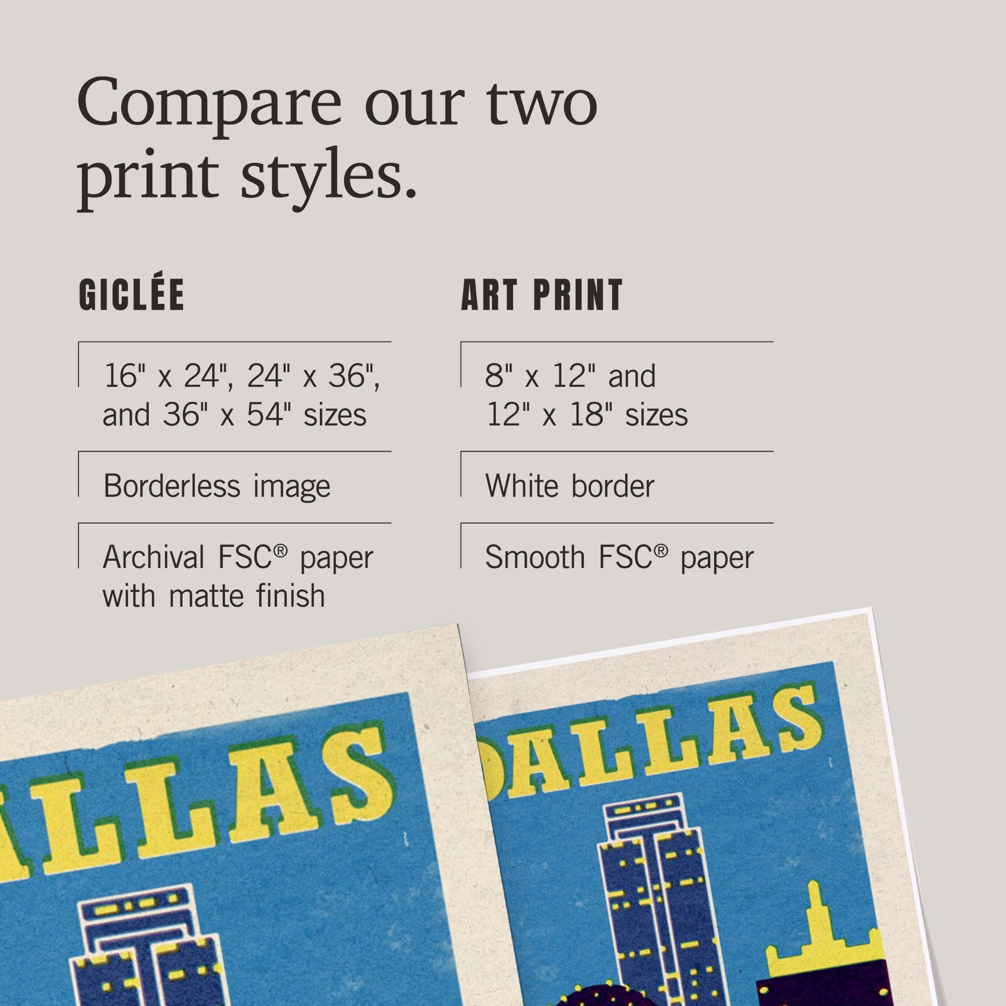 Lantern Press 24x36 Inch Giclee Art Print Wall Decor - Dallas Texas Woodblock Style Landscape Painting | Premium Canvas Poster for Living Room, Bedroom & Office Decor