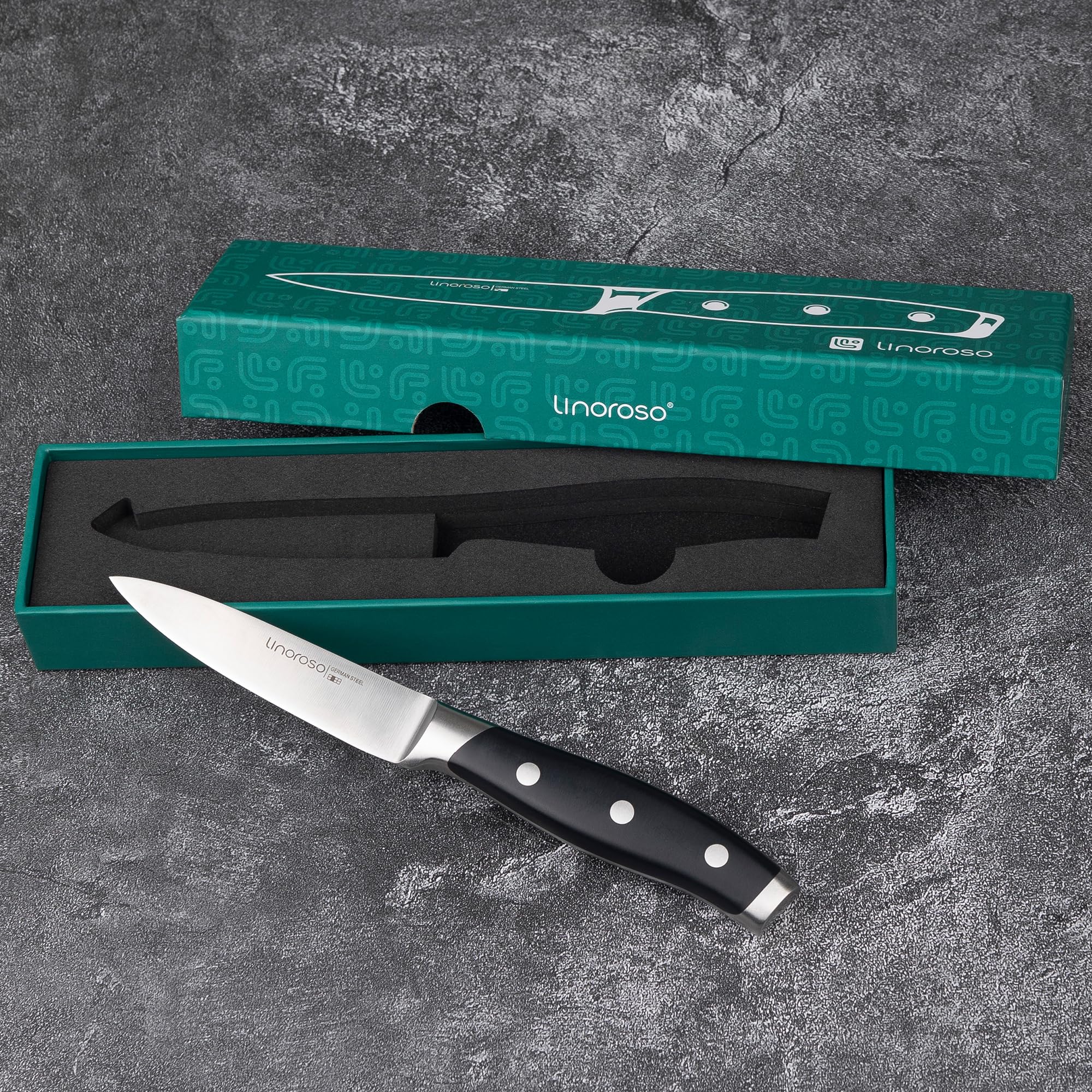 Linoroso 3.5 Inch Paring Knife - Sharp German Stainless Steel Fruit & Vegetable Knife with Ergonomic Handle & Gift Box - Perfect for Peeling, Slicing & Kitchen Prep