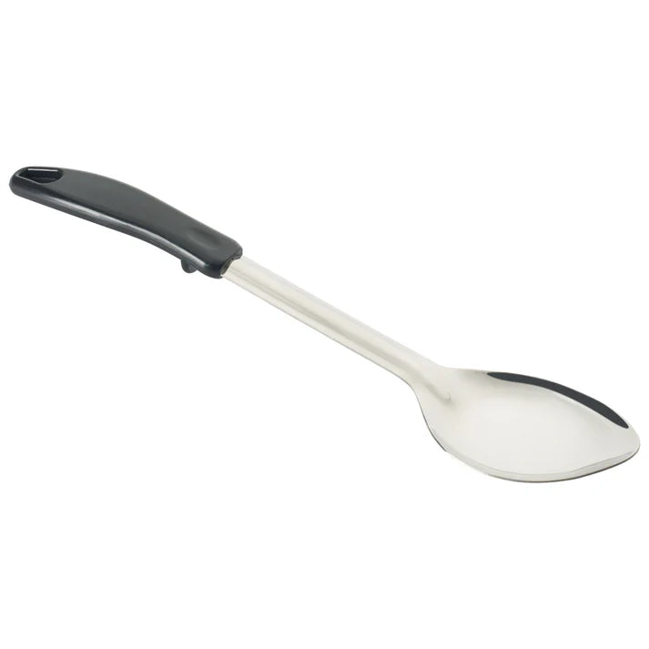 Winco 13-Inch Solid Stainless Steel Basting Spoon with Ergonomic Black Handle - Perfect for Cooking, Baking, Grilling & Serving Soups, Sauces, and Gravies