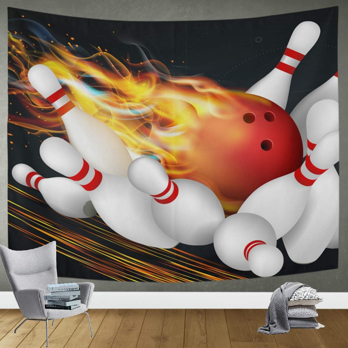 DOMIKING Red Bowling Ball Flames Tapestry Wall Hanging - 80x60 Inch Boho Bedroom Decor, Living Room Wall Art for Teens & Dorm | Perfect for Home Decor, Parties & Photo Backdrops