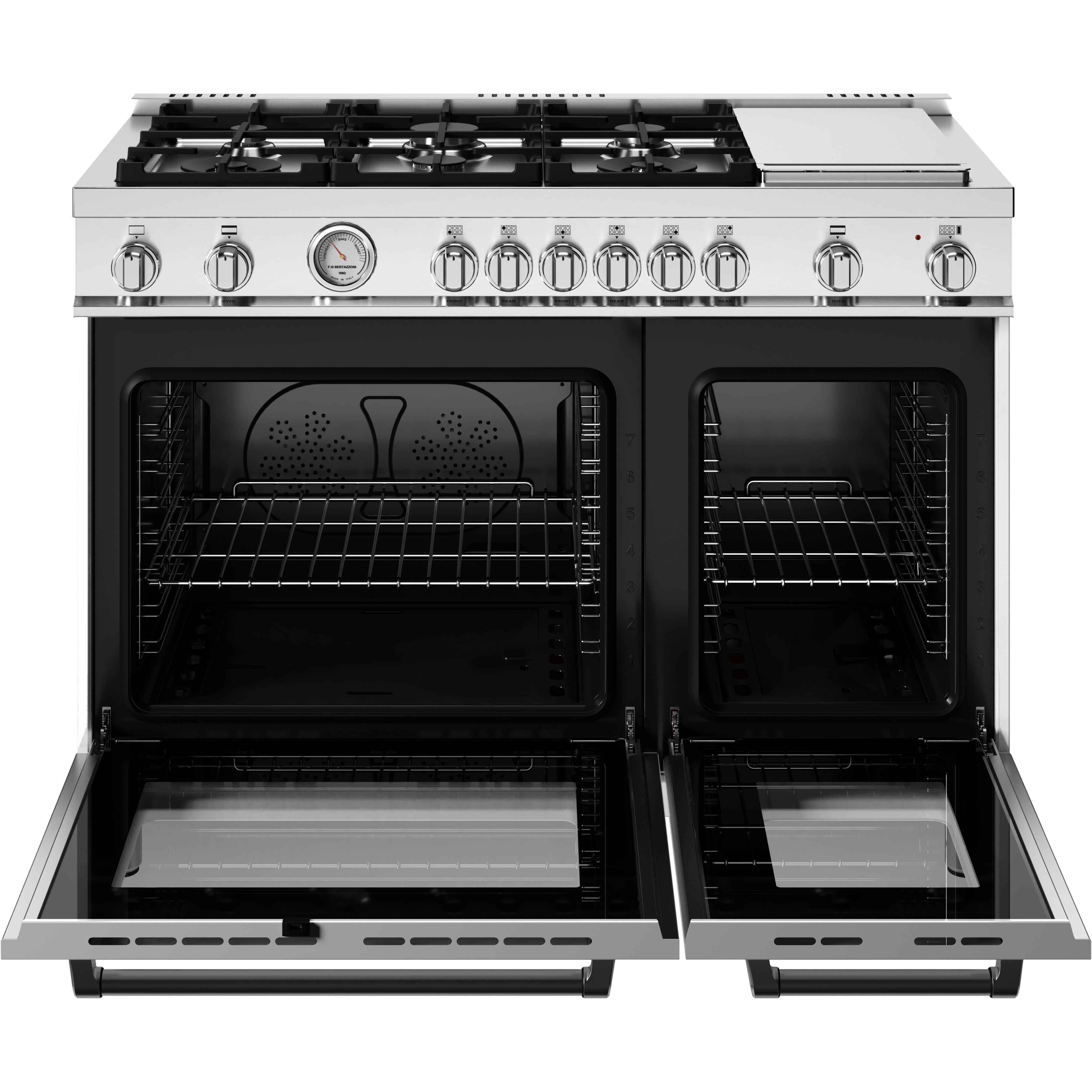 Bertazzoni 48 Inch Freestanding Gas Range MAS486GGASBIV - Professional Stainless Steel Stove for Home Kitchen, Perfect for Baking, Roasting & Cooking Large Meals