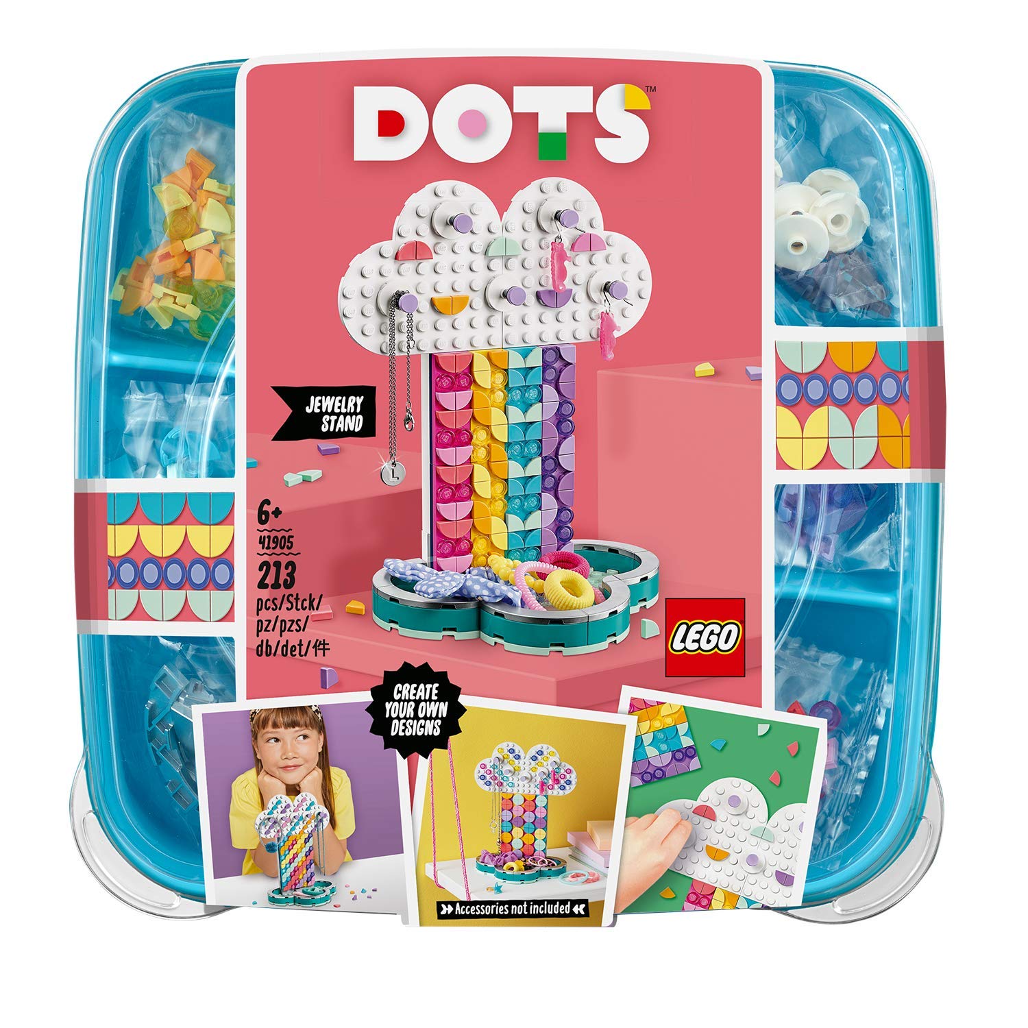 LEGO DOTS Rainbow Jewelry Holder Craft Kit - DIY Creative Decor for Kids Ages 6+ with 213 Pieces (41905) - Perfect for Bedroom Decor & Gift Ideas