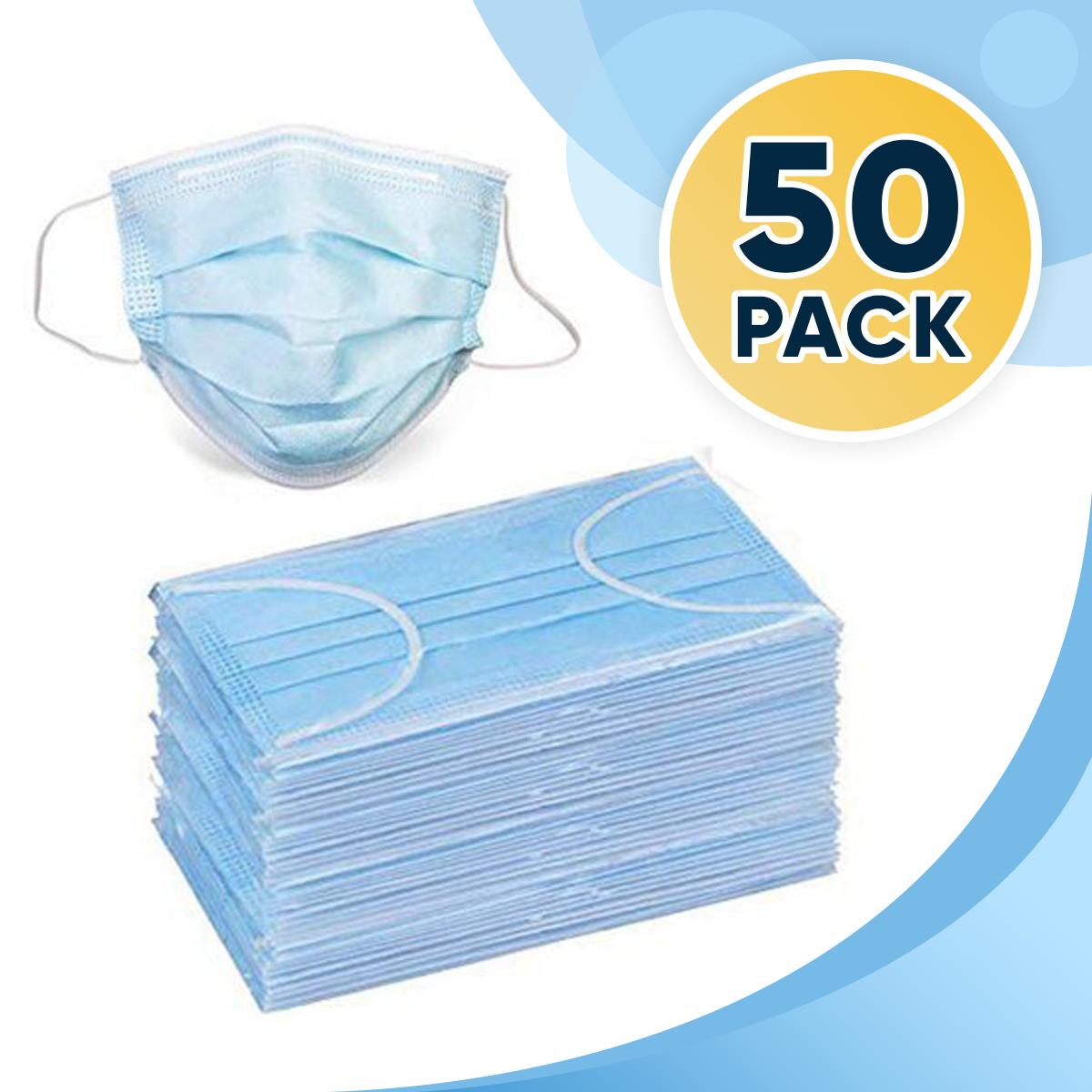 50 Pack Disposable Face Masks 3-Ply Breathable Protection for Daily Use, Travel & Public Safety - FDA Approved (Blue)