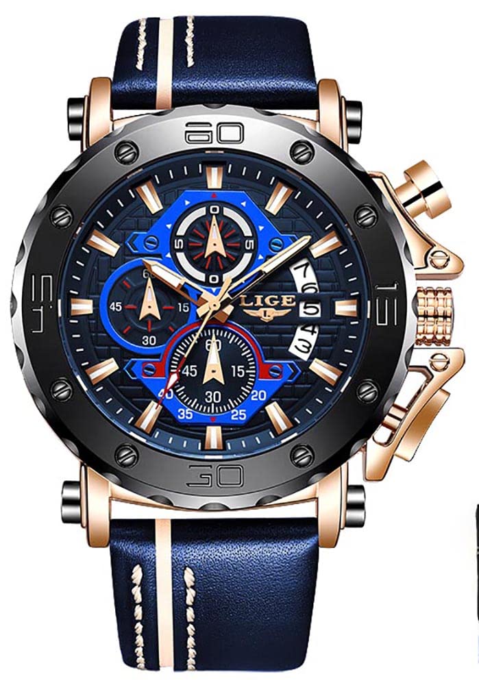 Luxury Men's Chronograph Watch - Leather Strap, Waterproof & Luminous for Business & Sports