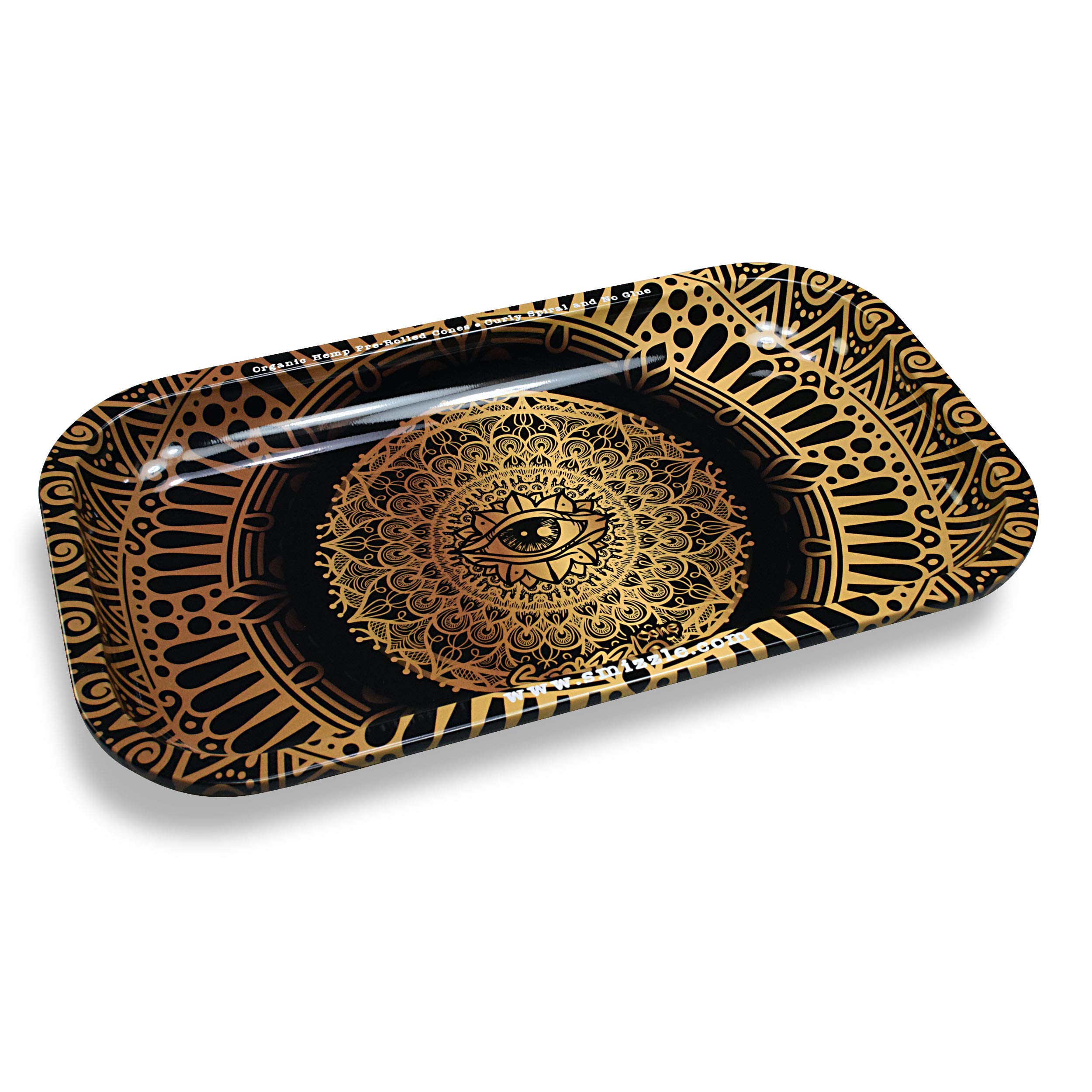 Smizzle Medium Rolling Tray with All Seeing Eye Design - 10.75 x 6.25 Inches Gold-Black/Gold - Perfect for Rolling Papers, Herbs & Smoking Accessories Organization