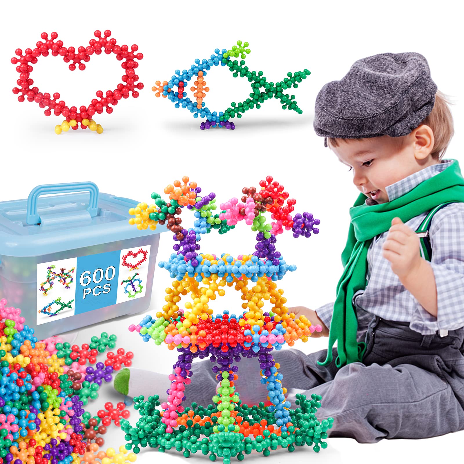 600 PCS Interlocking Building Blocks Set - STEM Educational Toys for Preschool Kids Boys & Girls Ages 3+ | Develop Fine Motor Skills & Creativity | Perfect for Classroom, Birthday Gifts & Indoor Playtime