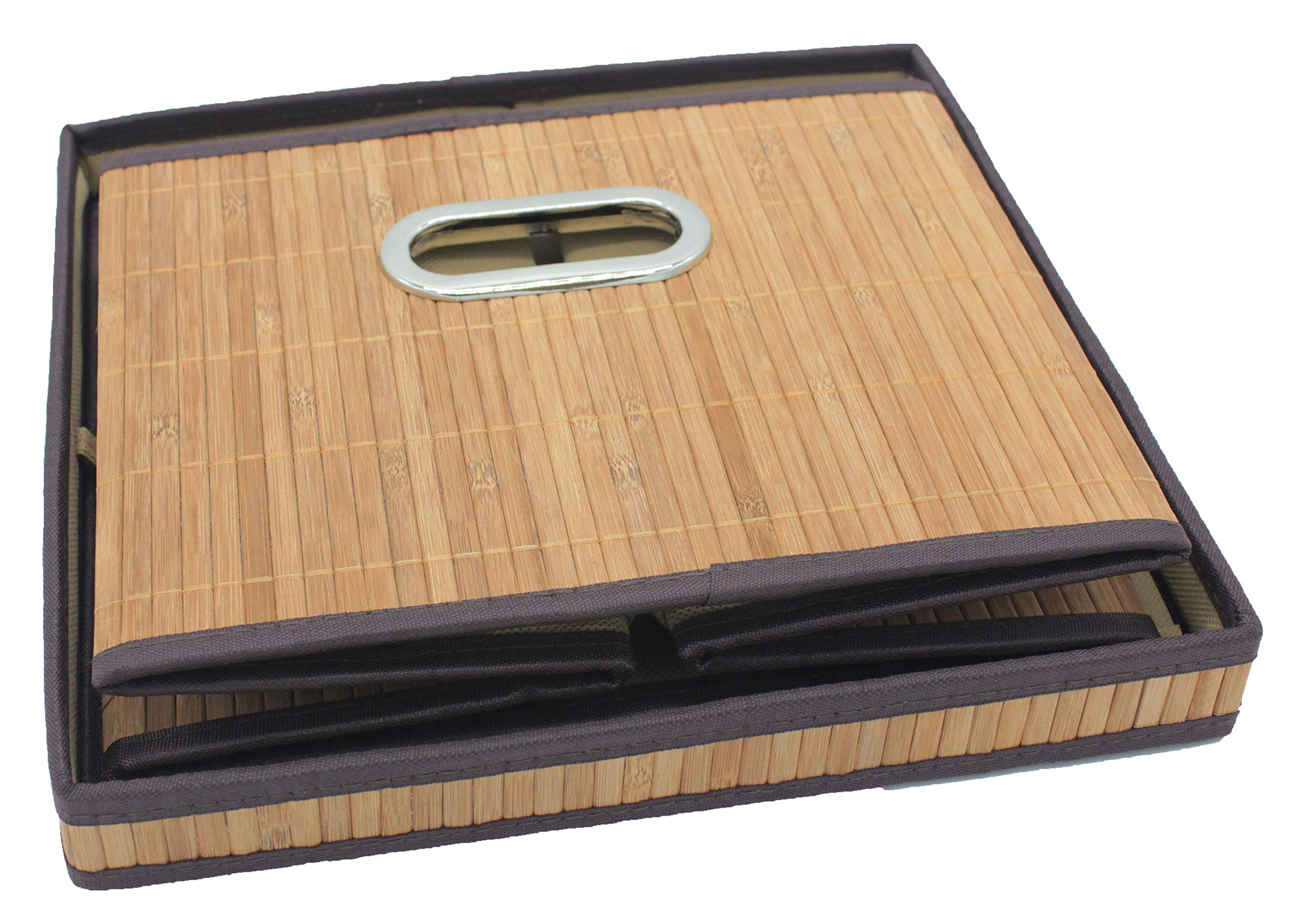 Natural Bamboo Foldable File Cabinet Storage Box - 2 Pack Letter Size Hanging Organizer with Lid for Home & Office Organization | Eco-Friendly Desk Storage Solution for Documents, Files, and Office Supplies