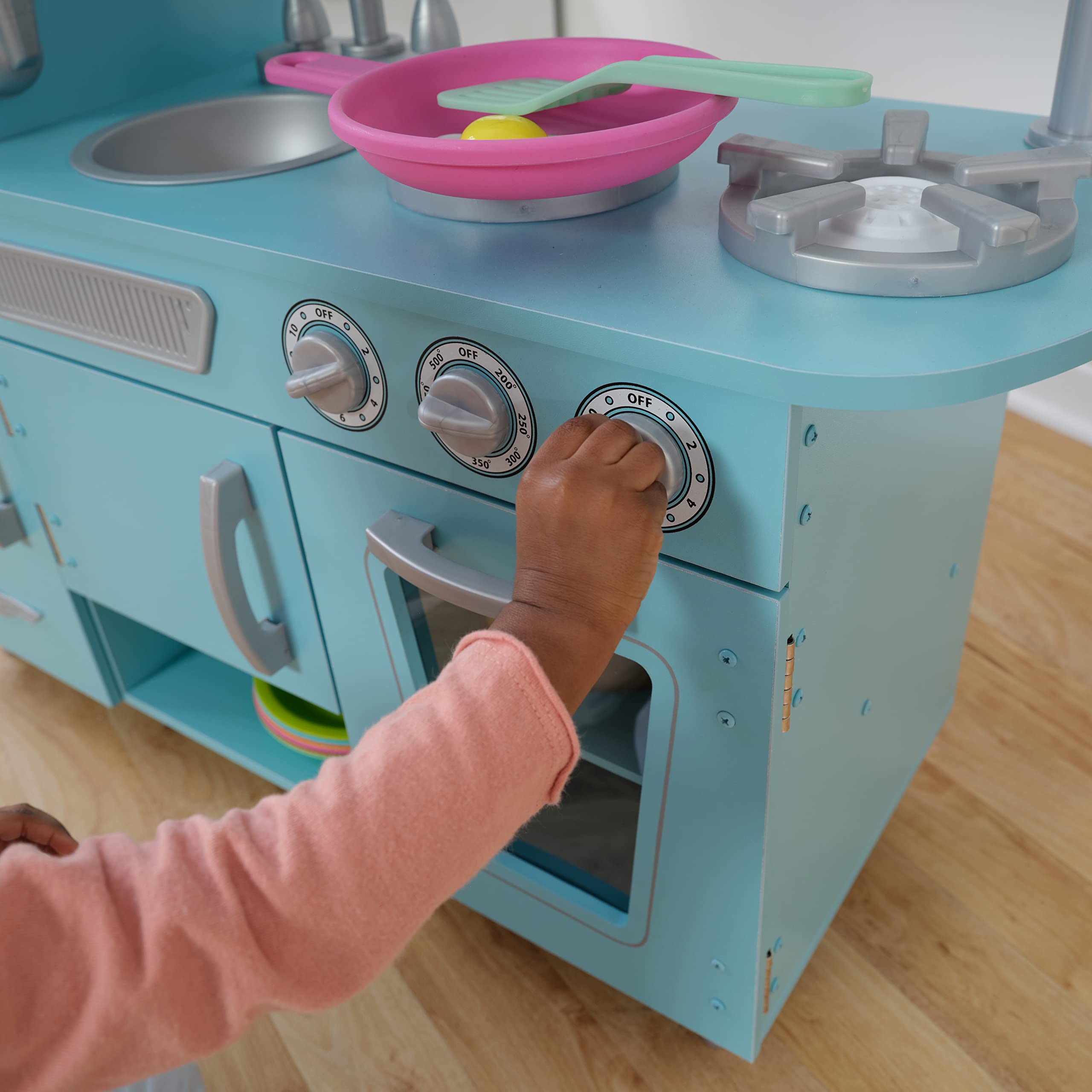 KidKraft Vintage Wooden Play Kitchen Toy for Kids - Blue Pretend Kitchen with Ice Maker & Play Phone | Perfect for Pretend Play, Role-Playing & Early Childhood Development