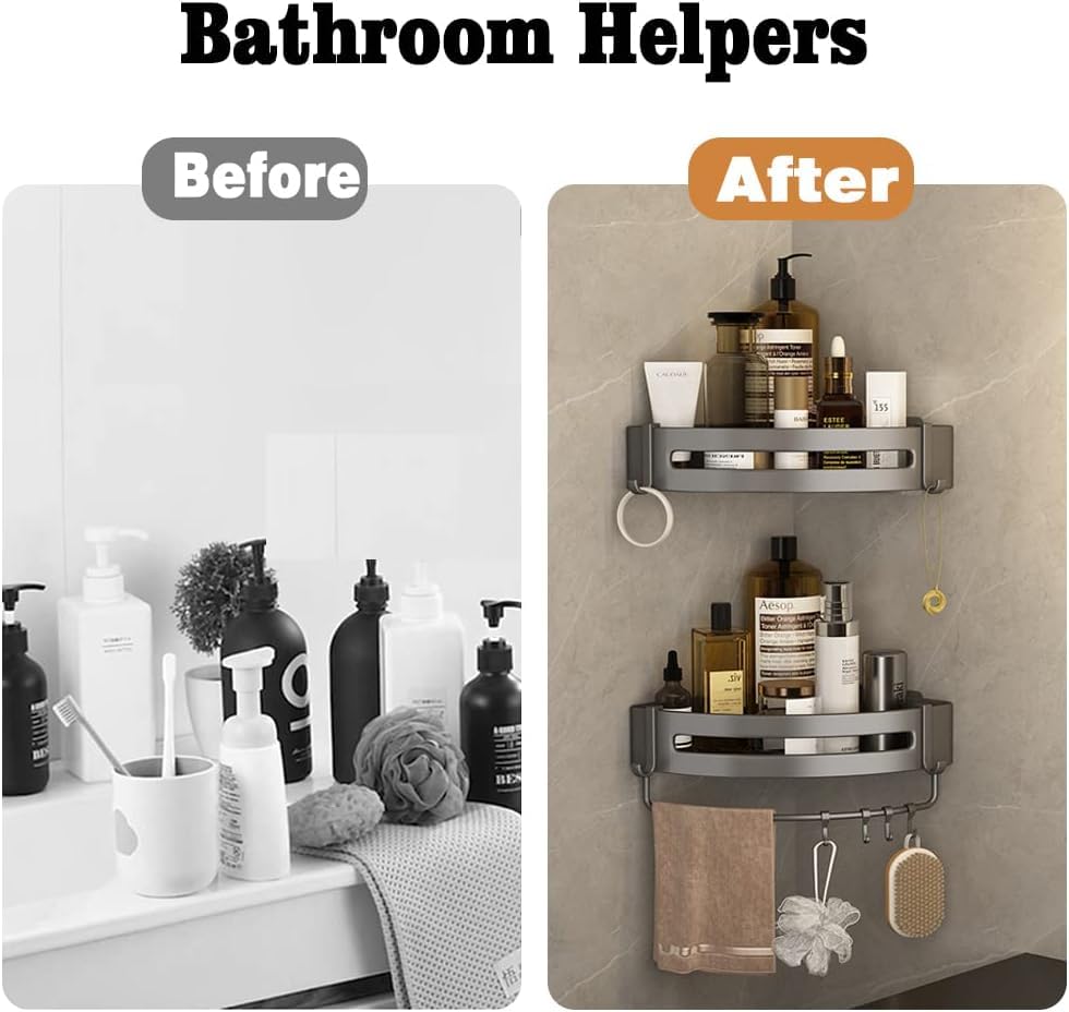 Space-Saving Corner Shelf for Bathroom & Kitchen - No Drill Wall Mount Aluminum Organizer Rack (Triangle Design, Pack of 1, Black) - Perfect for Small Bathrooms, Showers, Kitchen Storage & Clutter-Free Organization