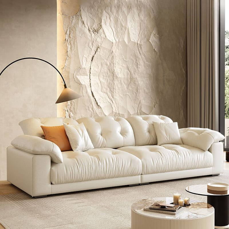 Comfortable White Standard Sofa with 3 Pillows - Modern Living Room Furniture for Relaxing & Entertaining