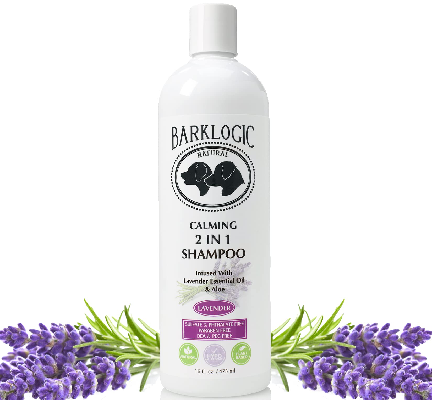 BarkLogic Lavender 2-in-1 Plant-Based Dog Shampoo & Conditioner - 16 fl oz | Hypoallergenic, Vegan & Chemical-Free (No Parabens, Phthalates, Sulfates) | Grooming Essentials for Healthy Skin & Shiny Coat | Perfect for Bath Time & Professional Grooming