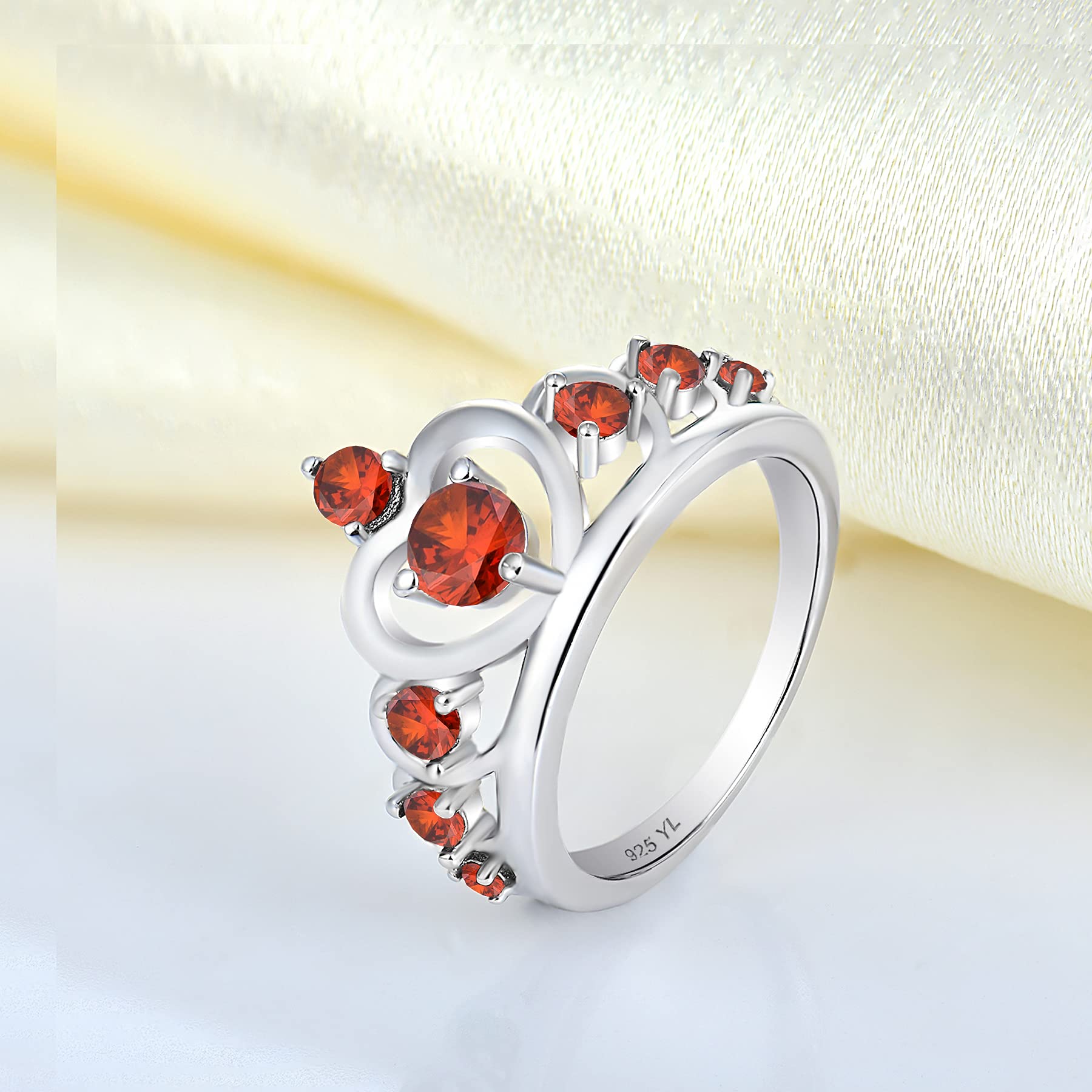 YL 925 Sterling Silver Heart Crown Engagement Rings for Women - Queen Birthstone Jewelry for Anniversary, Wedding & Proposal Gifts