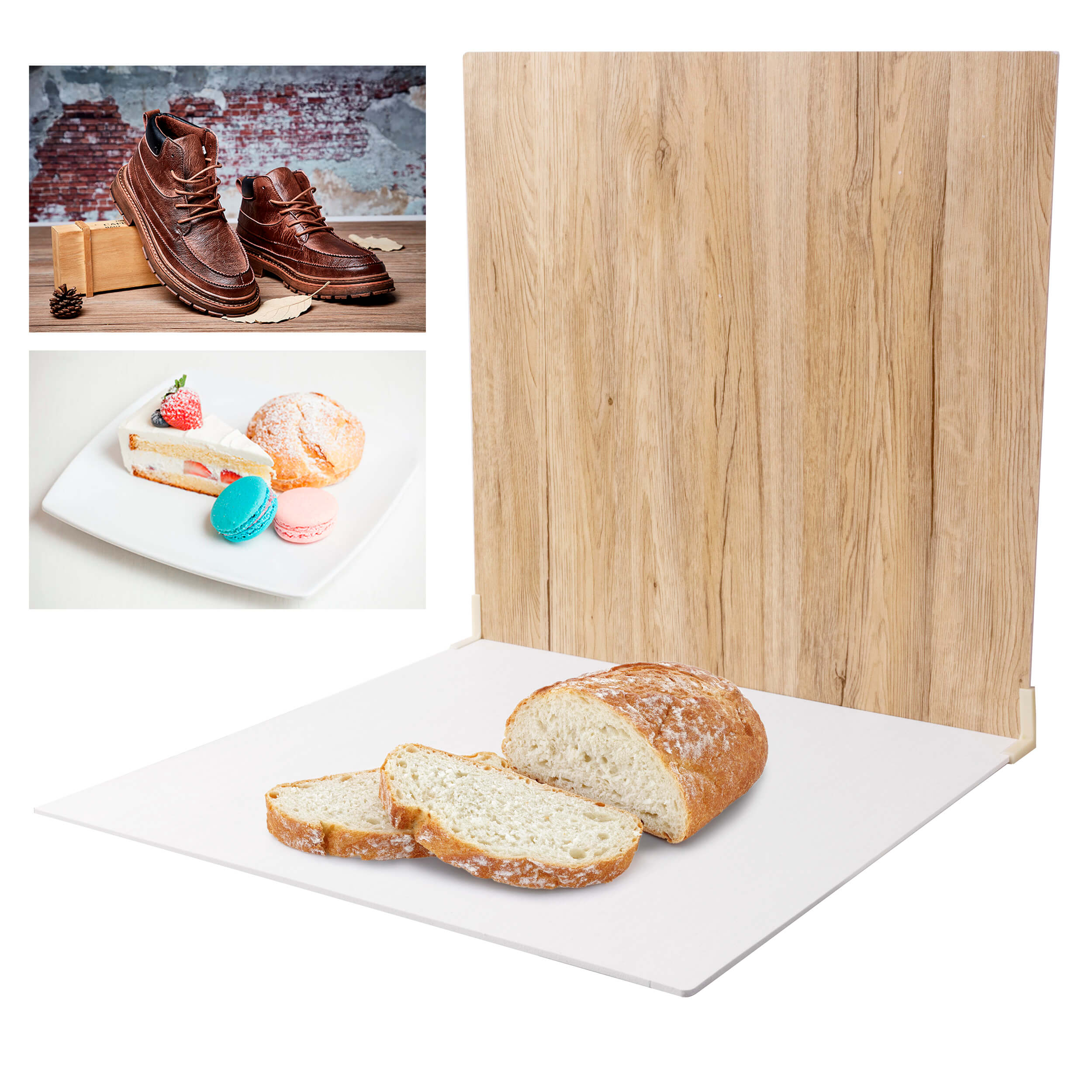 60x60cm Flat Lay Photography Backdrop Boards Set - Light Brown & White Wood Textured Background for Product Photography, Blogging, and Social Media Content Creation