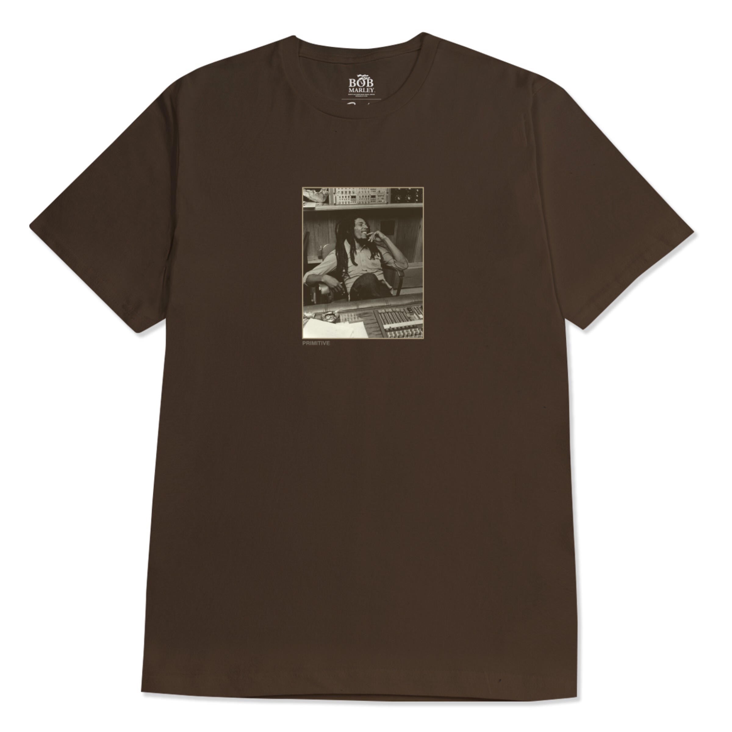 Primitive x Bob Marley Console Tee - Brown Graphic T-Shirt for Men | Reggae Music & Skate Style | Casual Wear & Street Fashion