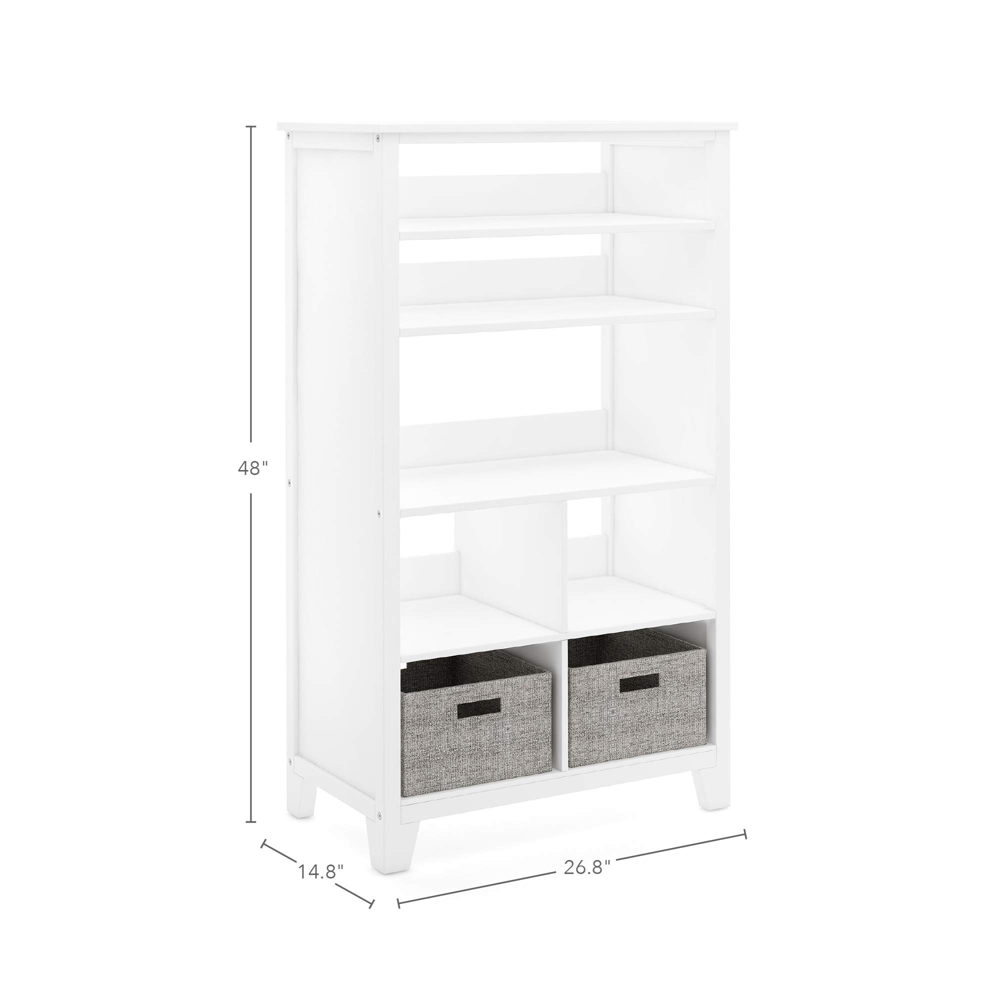 Martha Stewart Kids' Tall Bookcase - 48 Inch Wooden Storage Organizer with Fabric Bins, Creamy White - Perfect for Playroom, Bedroom & Nursery Organization