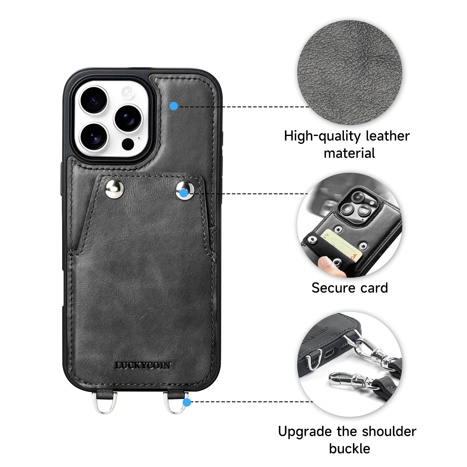 iPhone 16 Pro Max Leather Wallet Case with Wrist Strap - Stylish Crossbody Phone Purse for Women