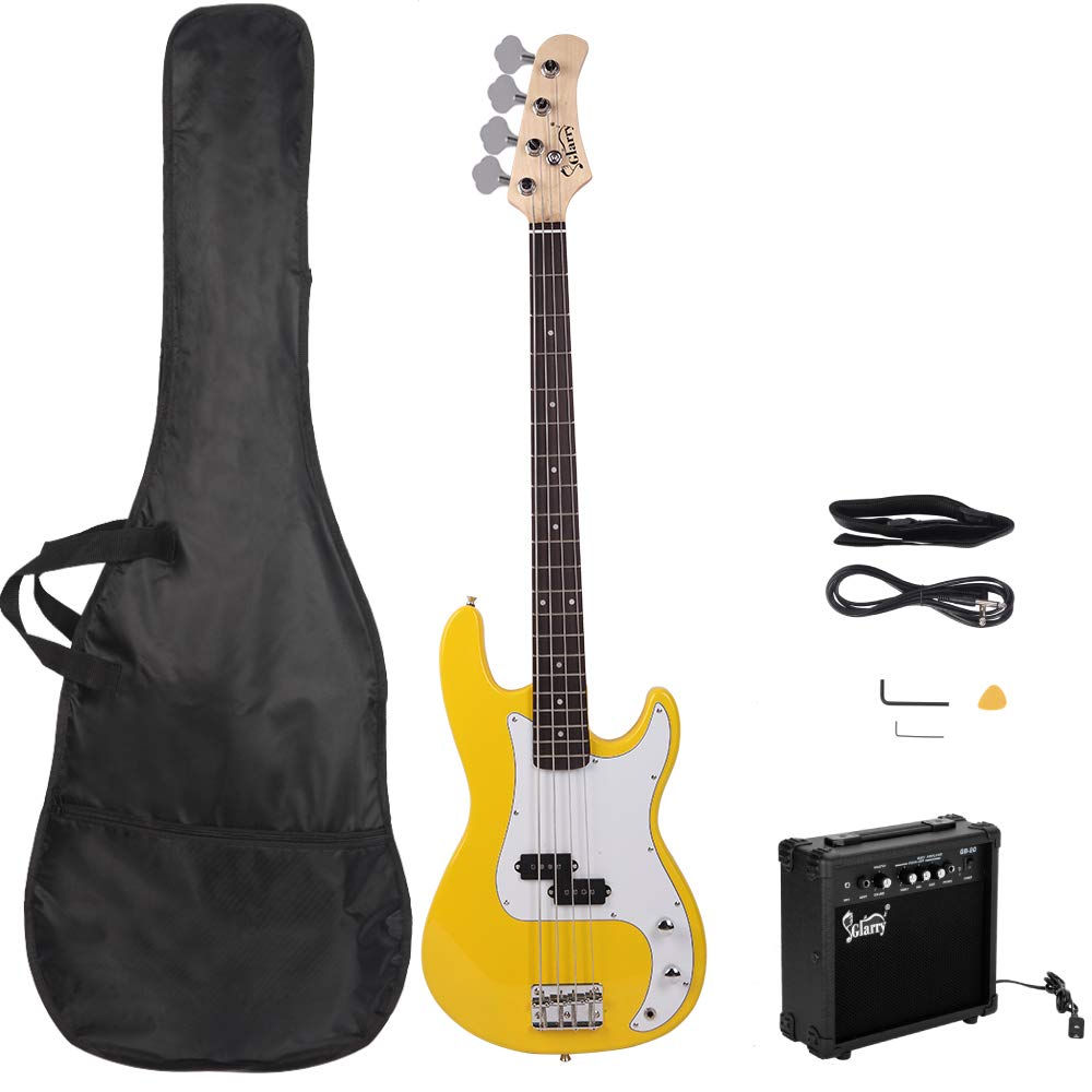Glarry GP Bass Guitar Strap - Adjustable Padded Shoulder Strap with Pick Holder & Cable Wrench Tool (Yellow) - Perfect for Electric Bass Players & Musicians On Stage or Studio