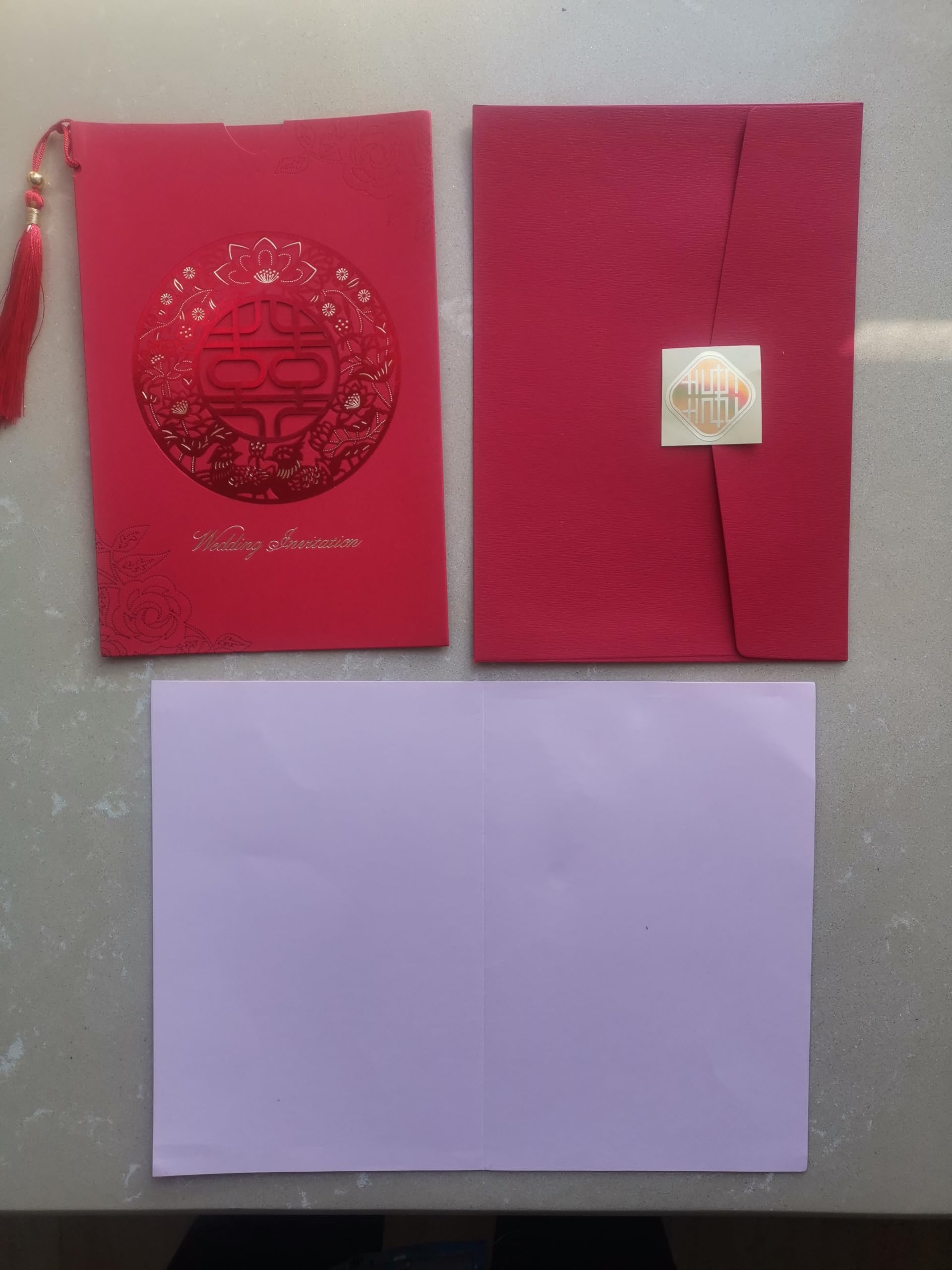 100Pcs Chinese Red Double Happiness Tassel Wedding Invitation Cards with Envelopes - Elegant Engagement & Marriage Invites for Traditional Asian Ceremonies