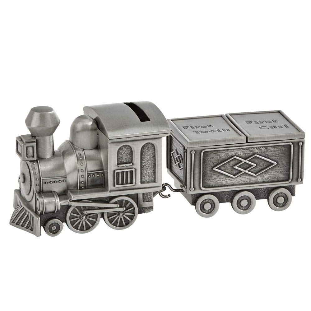 First Tooth & Curl Keepsake Bank - Vintage Silver Train Coin Jar for Kids | Baby Memory Box, Tooth Fairy Gift, Childhood Treasure Keeper | Perfect for Baby's First Tooth, Hair Curl Preservation & Savings