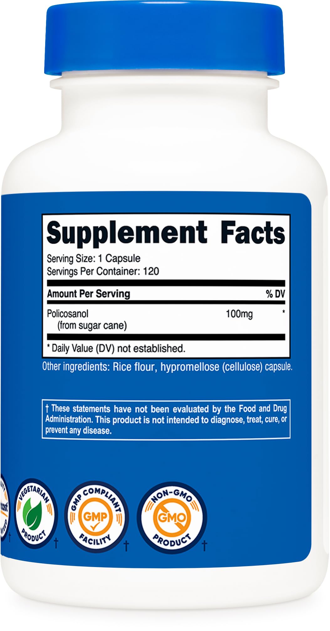 Nutricost Policosanol 100mg, 120 Capsules - Gluten Free, Non-GMO, Vegetarian Friendly Supplement for Heart Health & Cholesterol Support - Perfect for Daily Wellness Routine