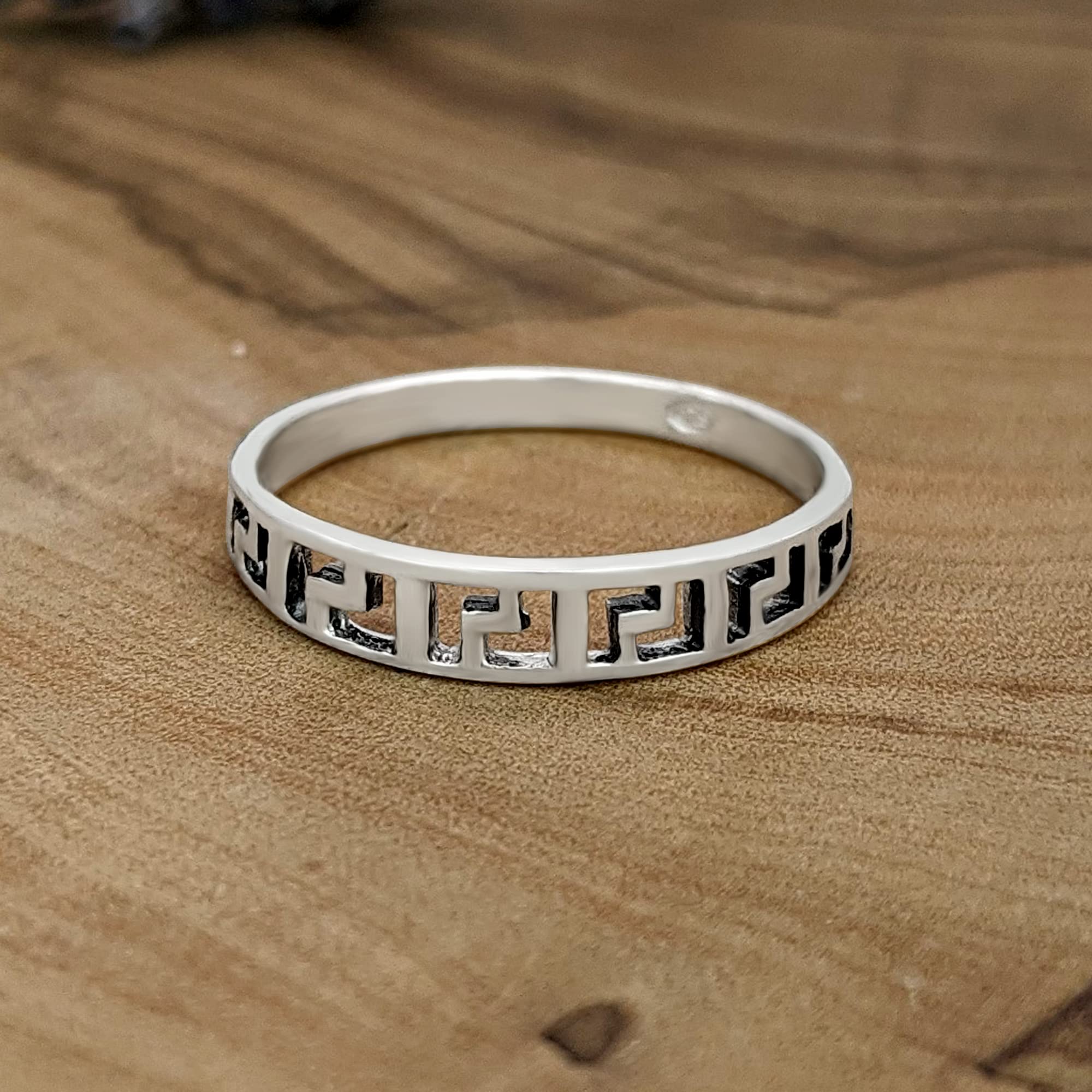 925 Sterling Silver Greek Key Open Band Ring for Women - Elegant Thin Stackable Promise Ring - Classic Minimalist Jewelry Gift for Her - Perfect for Weddings, Anniversaries & Everyday Wear