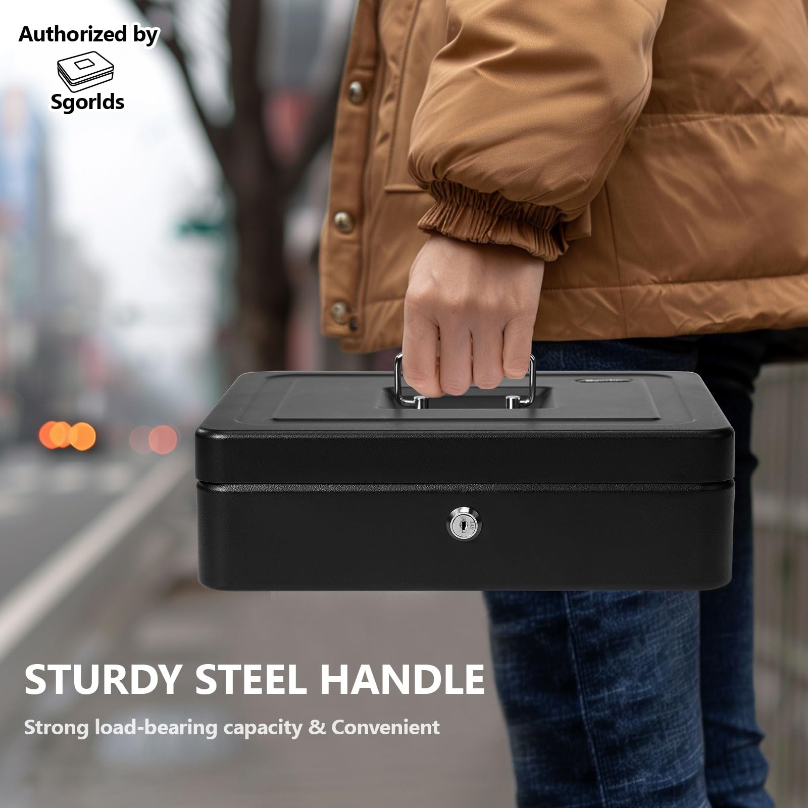 Metal Cash Box with Lock & Key - Durable Money Safe with 4 Bill & 5 Coin Slots, Cantilever Design - Ideal for Retail Stores, Small Businesses, Home Use & Office Cash Management