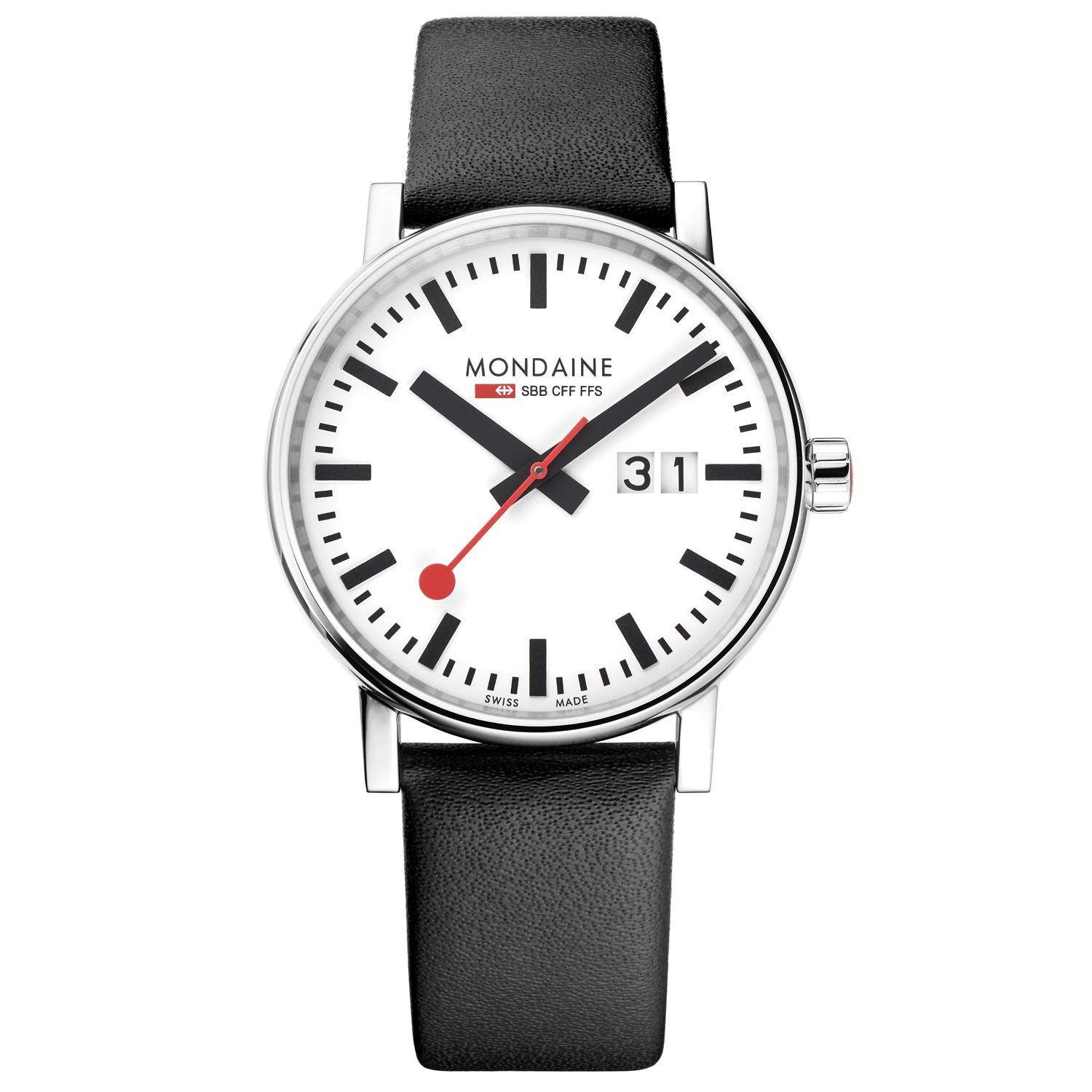 Mondaine Evo2 MSE.40210.LB Swiss Railway Men's Watch 40mm Date Display Black Leather Strap Sapphire Crystal 30m Waterproof - Perfect for Business, Travel & Formal Occasions - Made in Switzerland