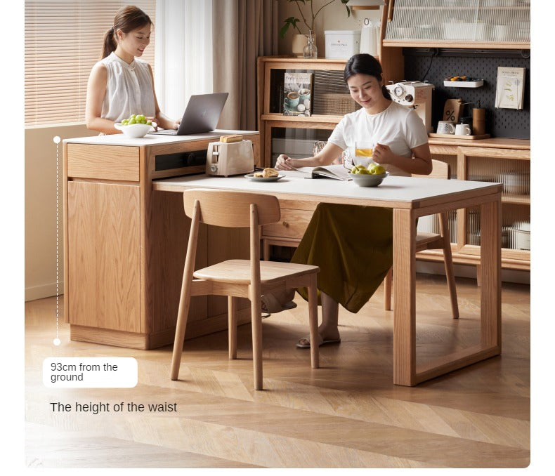 Solid Oak Wood Extendable Dining Table for Kitchen Island - Expandable Farmhouse Style Table for Dining Room, Breakfast Nook & Small Spaces