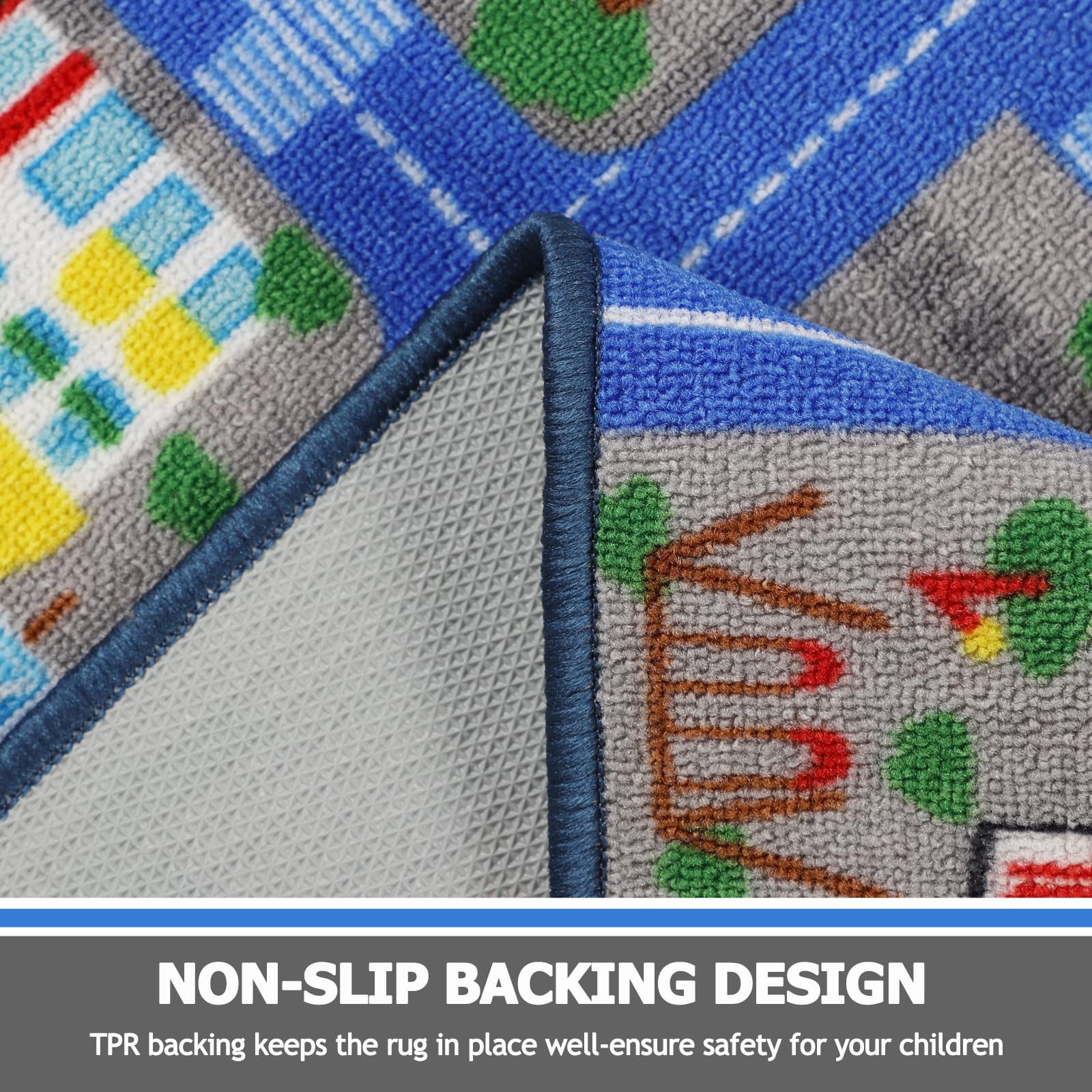 Non-Slip Washable Blue City Map Road Playmat for Kids - 5'x2.7' Carpet Rug for Toddler Playroom, Nursery & Bedroom Decor - Perfect for Pretend Play, Learning Traffic Rules & Safe Floor Activities