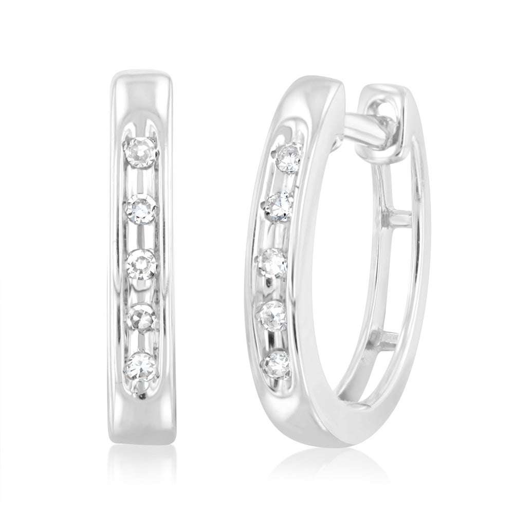 9ct White Gold Hoop Earrings with 20 Brilliant Diamonds - Elegant Diamond Hoops for Women, Perfect for Weddings, Parties & Everyday Wear