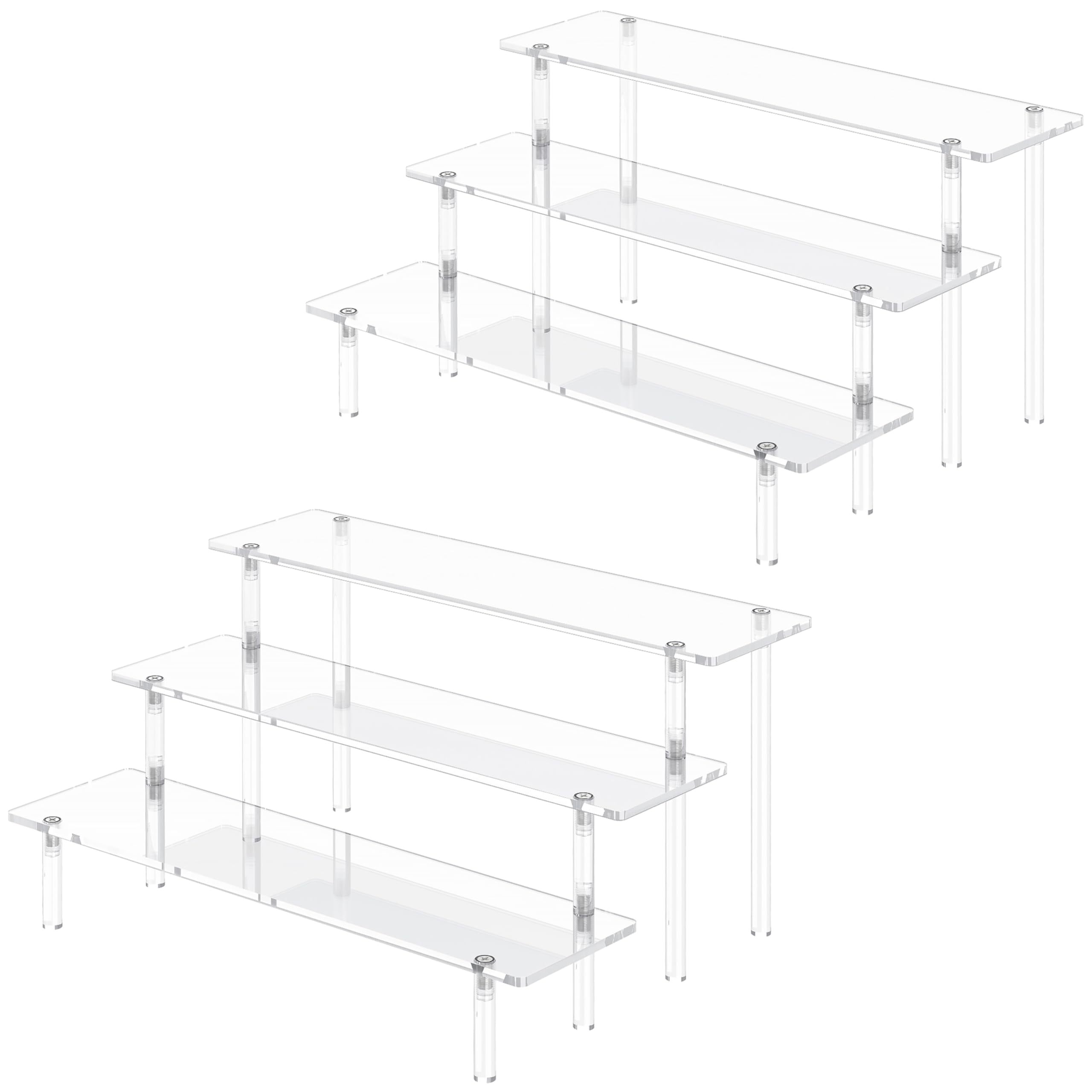 3 Tier Acrylic Display Risers - Large Clear Perfume Organizer & Cupcake Stand Holder - Decorative Shelves for Figurines, Desserts, Party Decor - Perfect for Vanity, Retail Display & Home Decor (2 Pack)