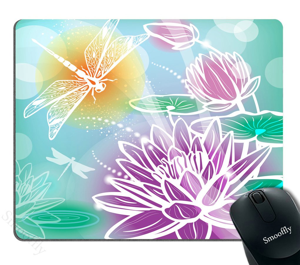 Custom Smooffly Gaming Mouse Pad with Lotus & Dragonfly Design - Large Non-Slip Surface for PC, Laptop, Office & Esports Gaming