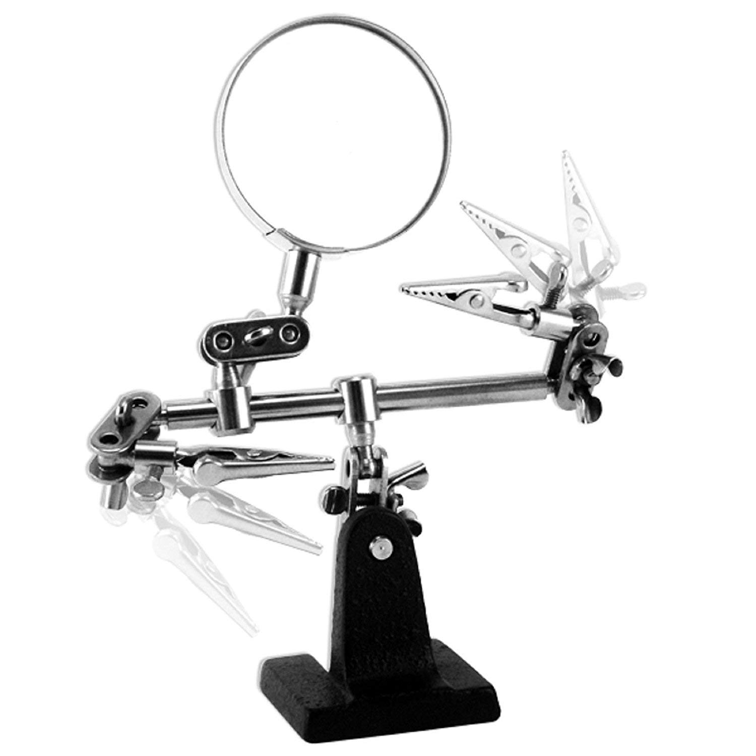 Premium Helping Hand Magnifier with LED Light - 5X Magnifying Glass for Jewelry Making, Watch Repair, Soldering & Hobby Work - Adjustable Clamp Stand with Alligator Clips for Hands-Free Precision Tasks