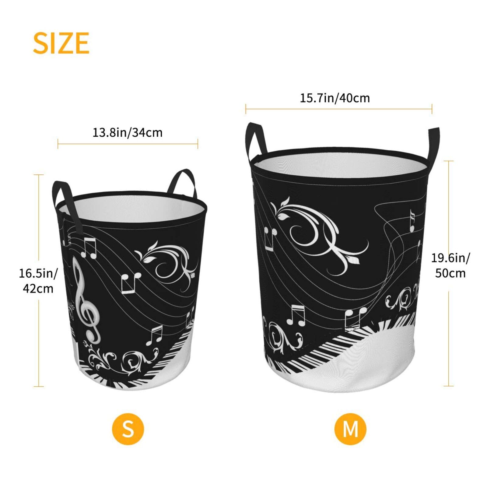 Black Music Notes Collapsible Laundry Basket with Handle - Waterproof Fabric Hamper Organizer for Dirty Clothes, Toys & Bathroom Storage - Perfect for Bedroom, Dorm, Laundry Room & Nursery Organization
