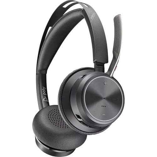 Poly Voyager Focus 2 UC Stereo Bluetooth Headset - Microsoft Teams Certified (77Y87AA) with Travel Pouch | Premium Noise Cancelling Headphones for Office, Remote Work & Video Conferencing | Bundle Includes Goby Labs Headphone Cleaner & Fiber Cloth