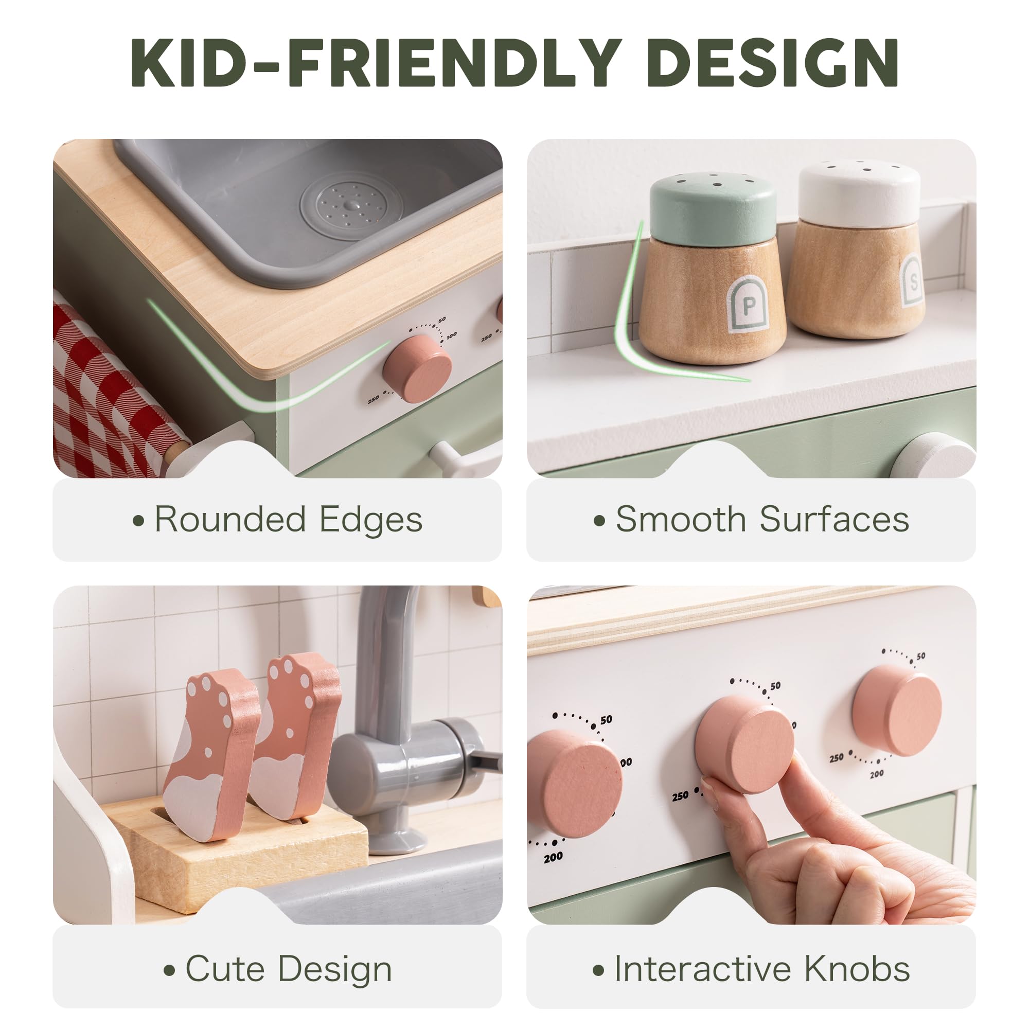 ROBOTIME Wooden Play Kitchen Set for Kids & Toddlers - Pretend Play Kitchen with Ice Maker, BBQ, Lights & Sounds - Educational Toy for Ages 3+ - Perfect Gift for Boys & Girls - Birthday, Christmas & Indoor Playtime Fun