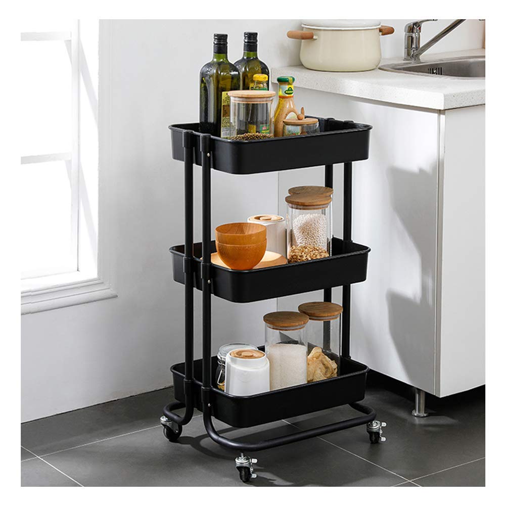 3-Tier Metal Wire Kitchen Storage Shelf - Black Space-Saving Organizer Rack for Pantry, Bathroom & Garage | Mobile Cart with Wheels for Easy Transport