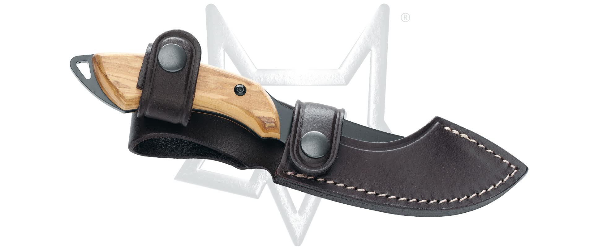 Fox Knives Olive Wood Collection Guthook 1503 OL - Premium N690Co Steel Fixed Blade Hunting Knife for Outdoor Camping, Bushcraft & Survival Activities