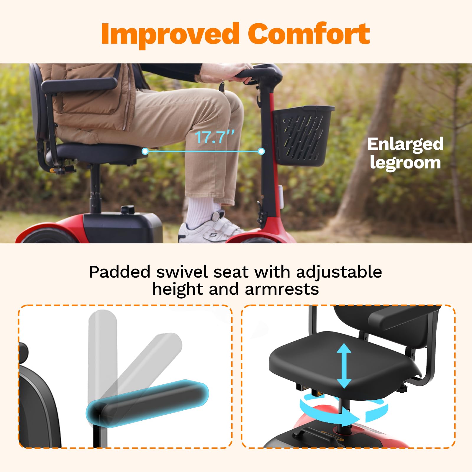 S1 4-Wheel Mobility Scooter for Adults - 25 Miles Range & 6 mph Speed, Smart Safety Features, Spacious Legroom, Swivel Seat with Headlight & Basket, Includes Charger - Perfect for Indoor/Outdoor Use, Shopping, and Senior Mobility Assistance