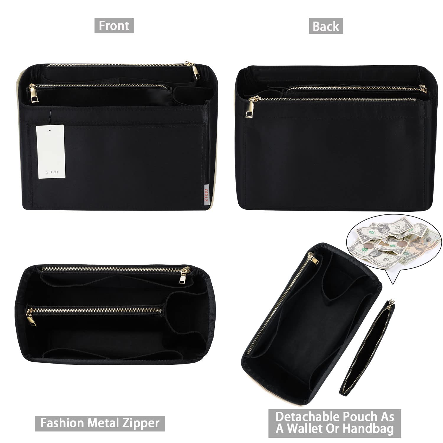 ZTUJO Felt Purse Organizer Insert for Louis Vuitton Speedy, Neverfull, Graceful & Tote Bags - Handbag Shaper & Storage Solution for Travel, Work & Daily Use