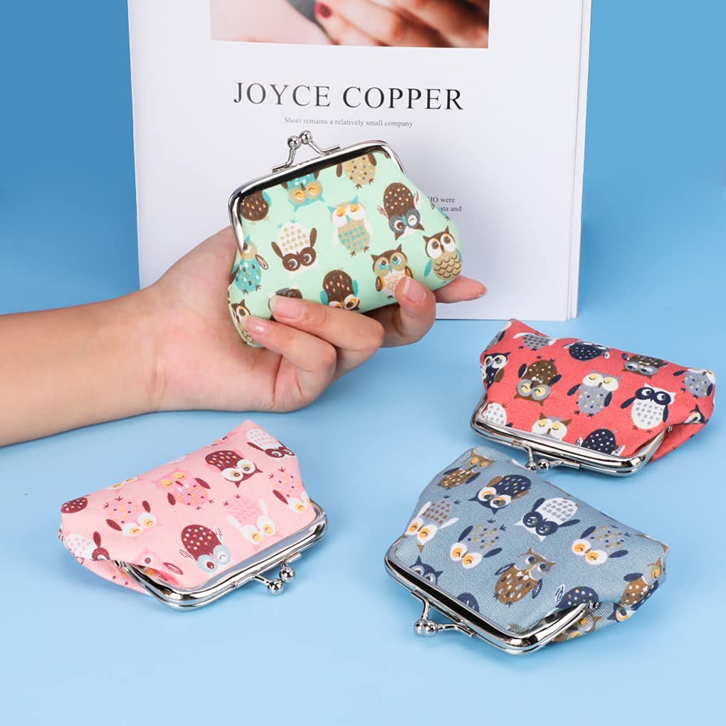 Oyachic 4Pcs Cute Owl Coin Purse Set - Small Leather Change Wallet with Clasp for Women & Girls - Perfect for Loose Change, Gift Giving & Everyday Use